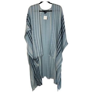 American Eagle Stripe Poncho Cape Wrap Coverup Kimono Blue Open front Y2k 2000s